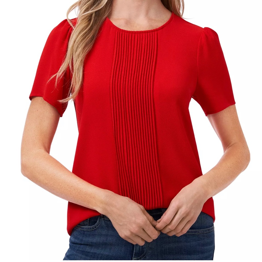 CeCe red pin tuck blouse